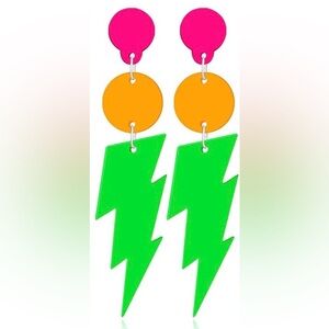 Neon Lightning Bolt Drop Earrings 80's 90’s Outfit Glow Party Halloween